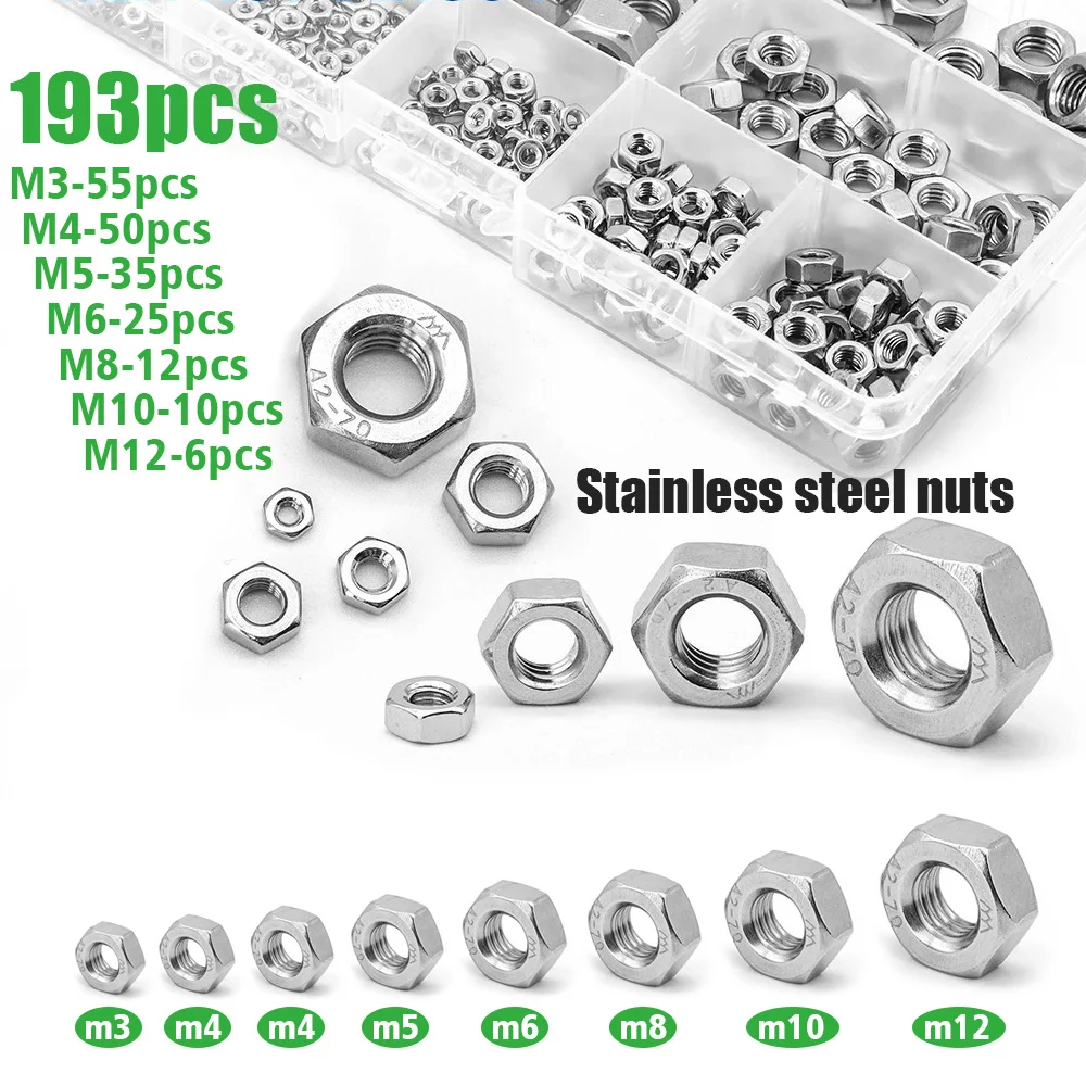 193-pecas-de-porcas-sextavadas-de-aco-inoxidavel-m3-m4-m5-m6-m8-m10-m12-acessorios-para-equipamentos-industriais-manutencao-de-casas-e-edificios