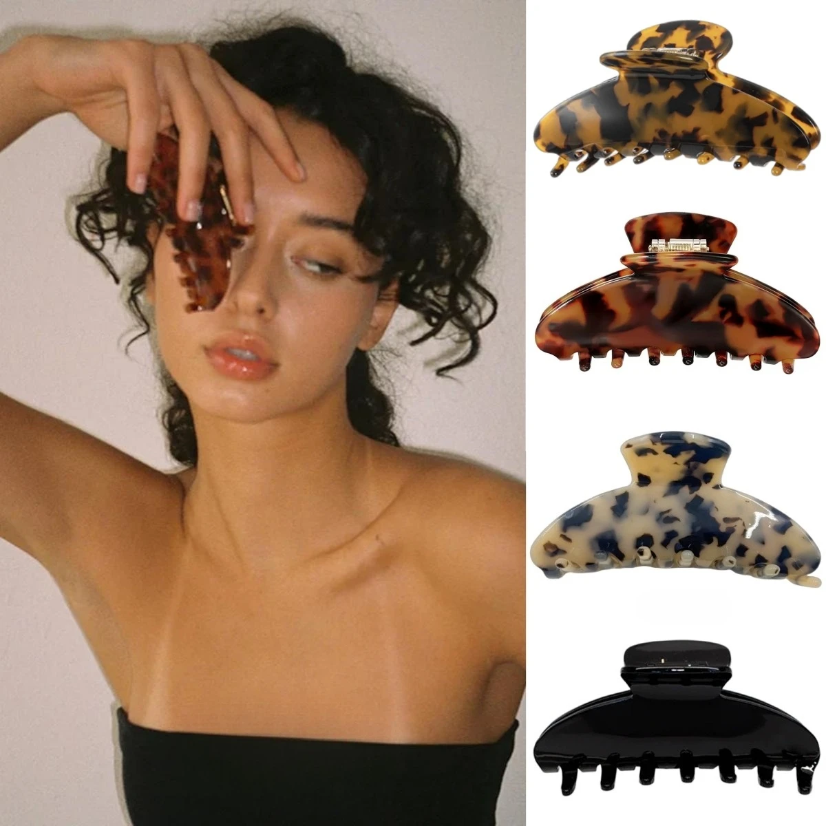 

Vintage Leopard Print Hair Claws Tortoiseshell Shark Clip Ponytail Hair Grab Clip for Girls Women's Fashion Barrettes 2026 New