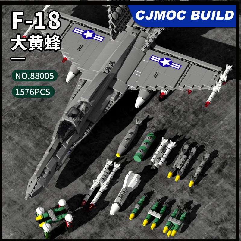 88005 1576pcs Military Navy Carrier-based F18 Fighter Missile 10 Dolls Boy Building Blocks Toy