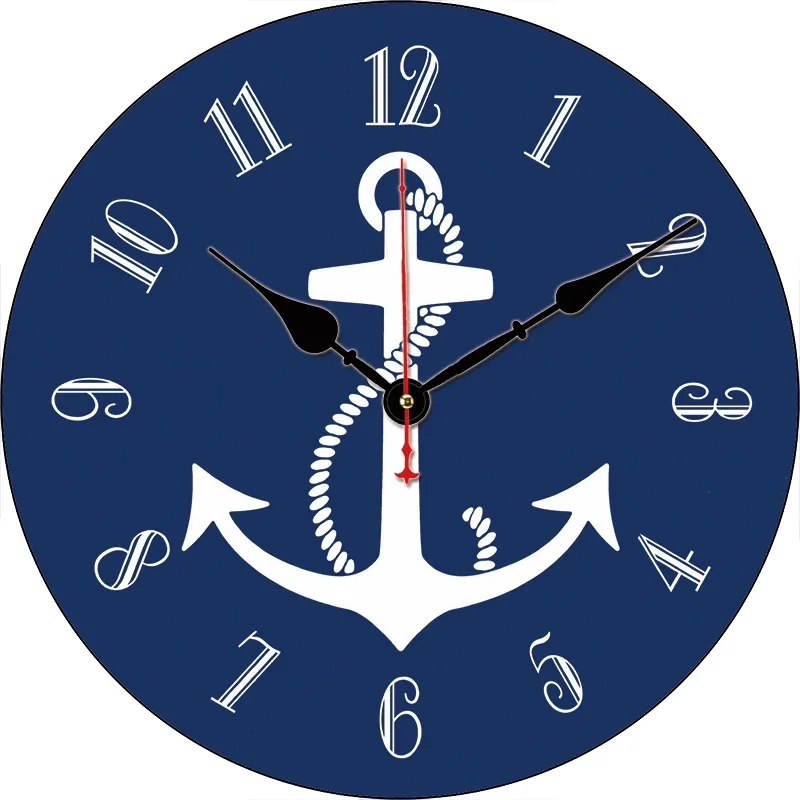 Anchor Blue Wall Clock Round Silent Clocks Wall Mounted Carfts Art Decor For Home Bedroom Living Room Office Decoration