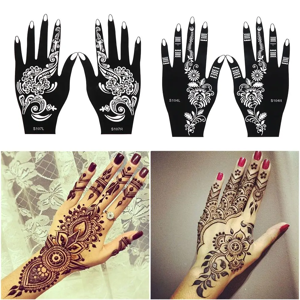 2 Pcs Hot Sale Fashion Wedding Tool Beauty Henna Template Sticker Tattoo Stencils Temporary Hand Decal DIY Body Art