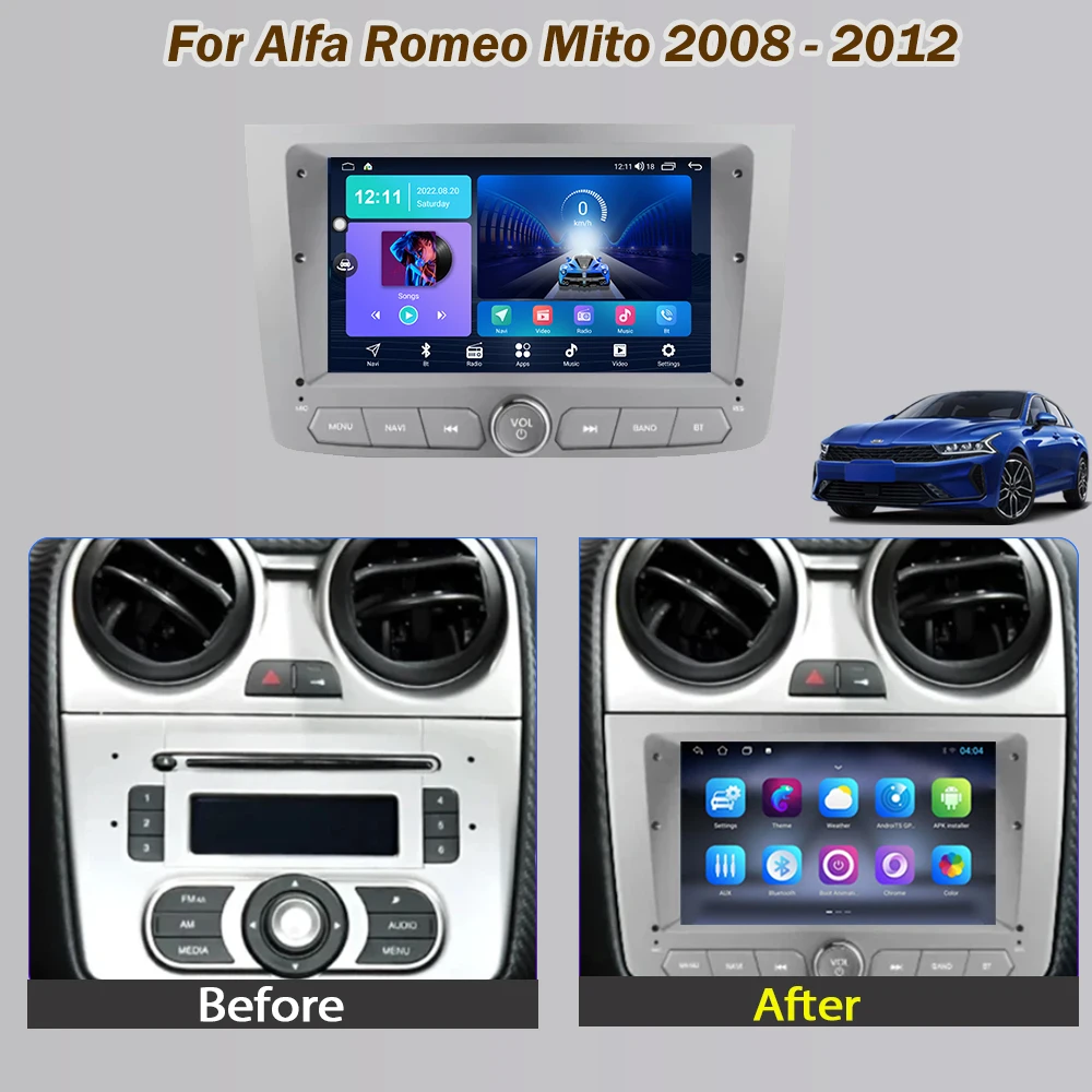 Car Radio Auto For Alfa Romeo Mito 2008 2009 2011 2012 Android GPS Navigation Multimedia Video Player 2din Head Unit QLED Screen