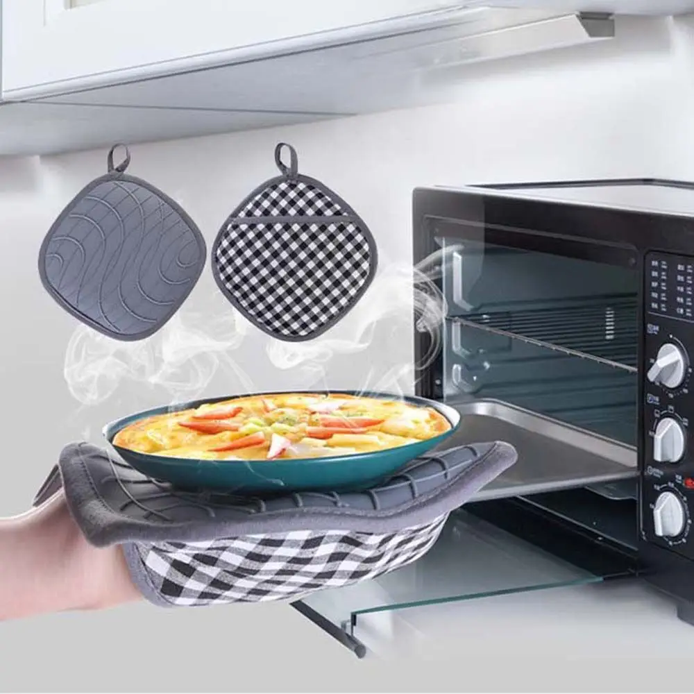 Heat-proof Cotton Mitten Microwave Kitchen Accessories Cooking Tool Placemat Oven Mitts Pot Holder Oven Gloves