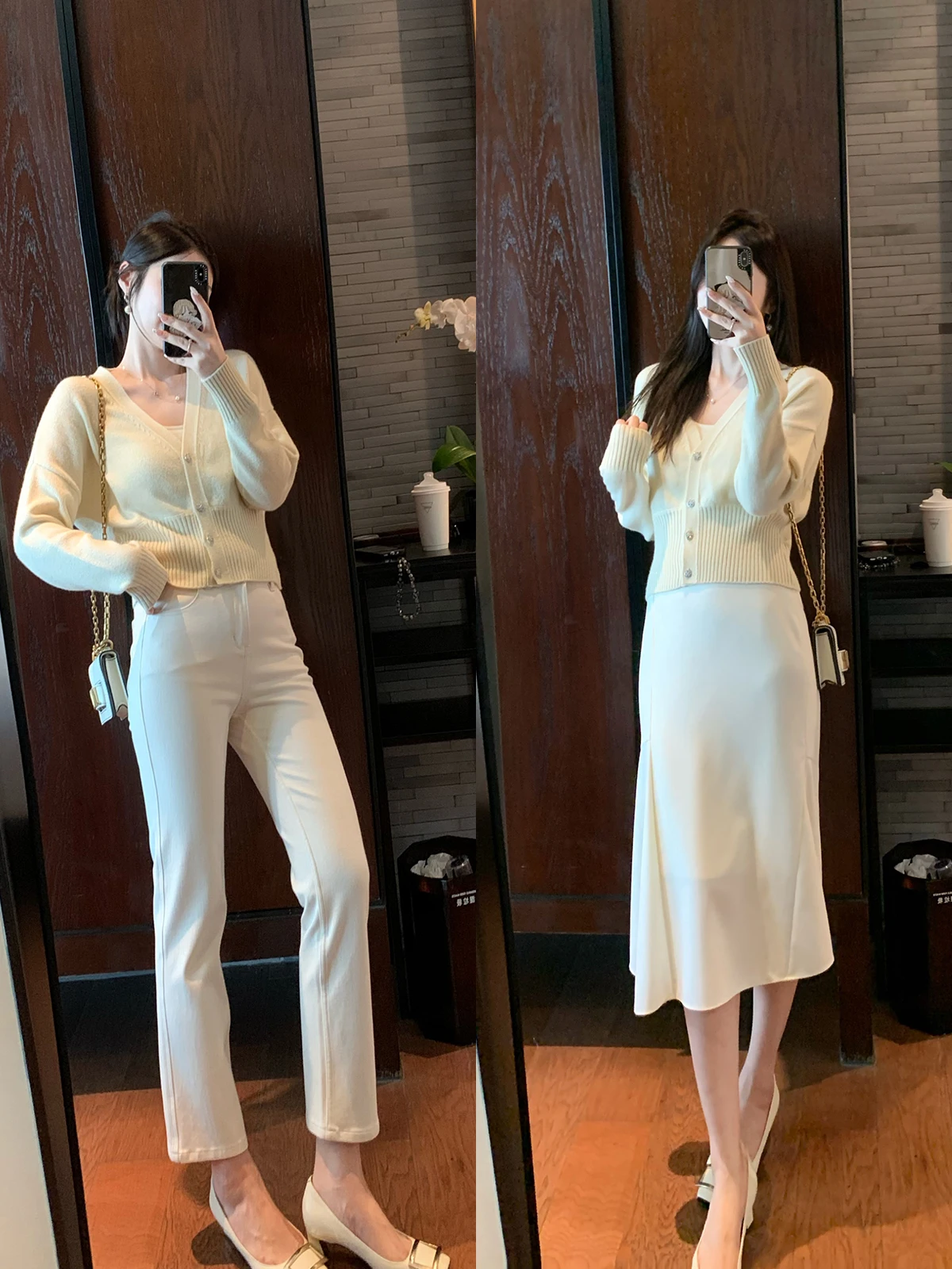 

DAJO'S Red Label Camere Knitted V-Ne Open Cardigan iny Tead Sequin Women's Commute Sle Pure Color Korean Version