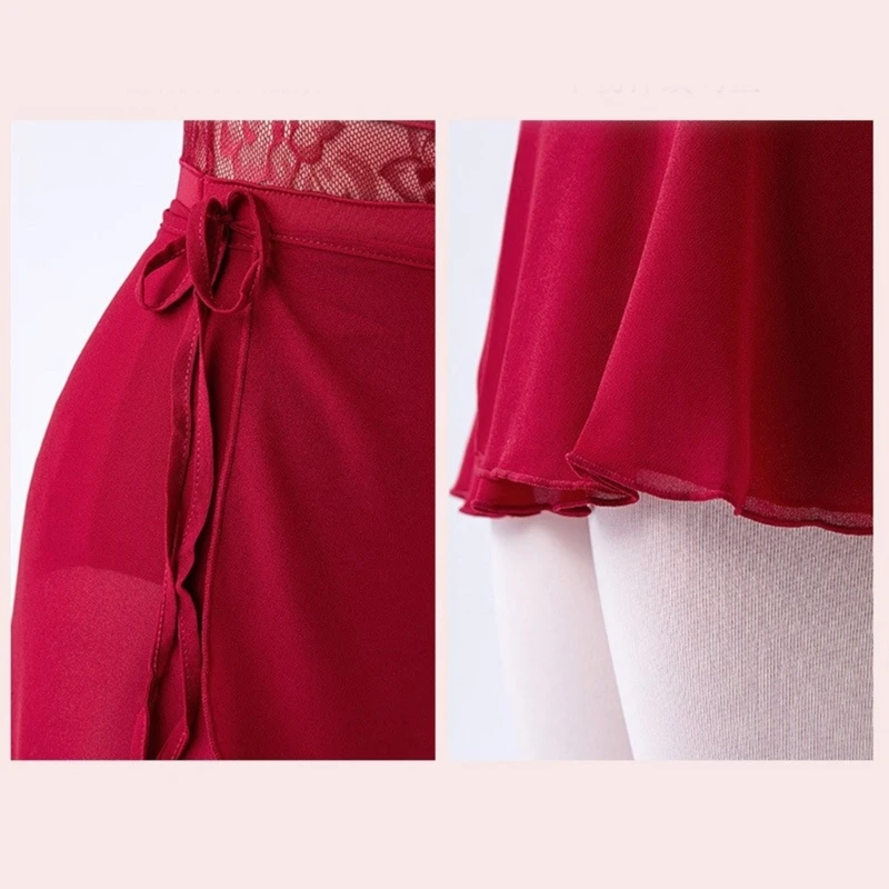 Women Ballet Skirt Dance Wrap Skirts Sheer Chiffon Lightweight Over Scarf Tutus with Adjustable Waist Ties for Leotards