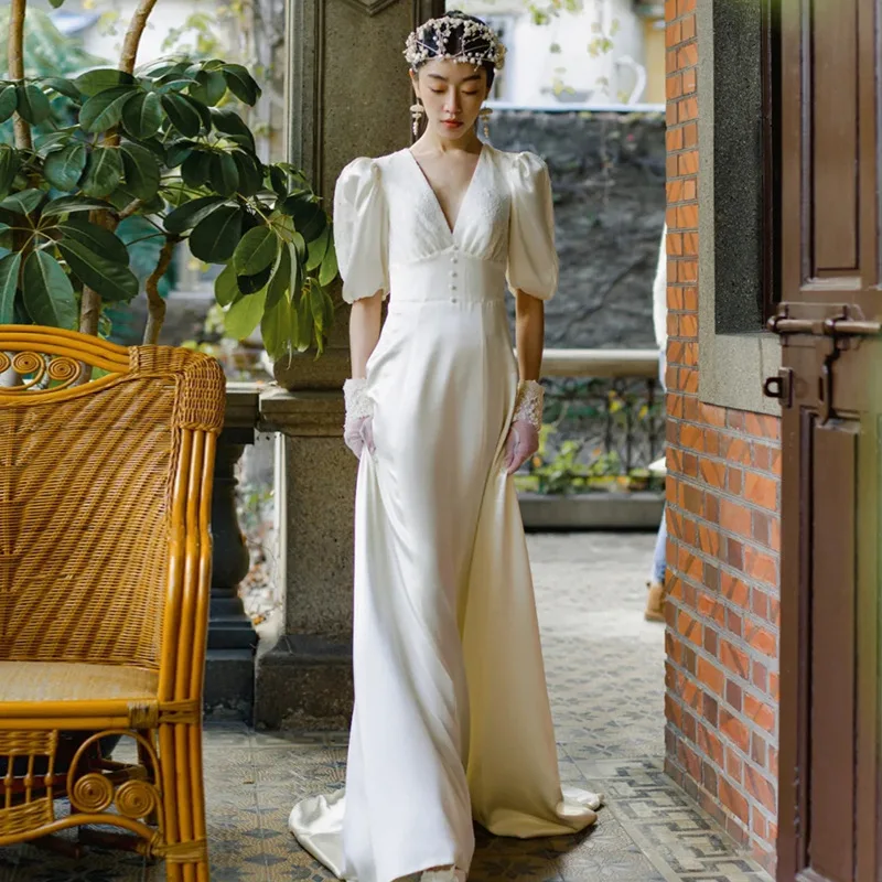 Атласное простое утягивающее элегантное платье с открытой спиной для путешествий, уличное платье с небольшим шлейфом и выходом, платье для приема для женщин