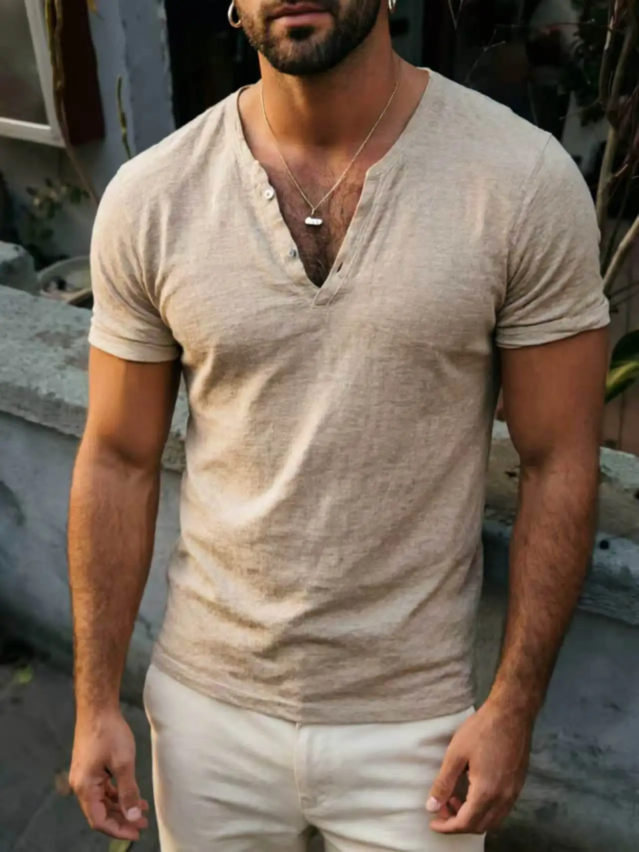 Men's Cotton Linen V Neck Short Sleeve T Shirt Multiple Colors Casual Breathable Comfortable Versatile