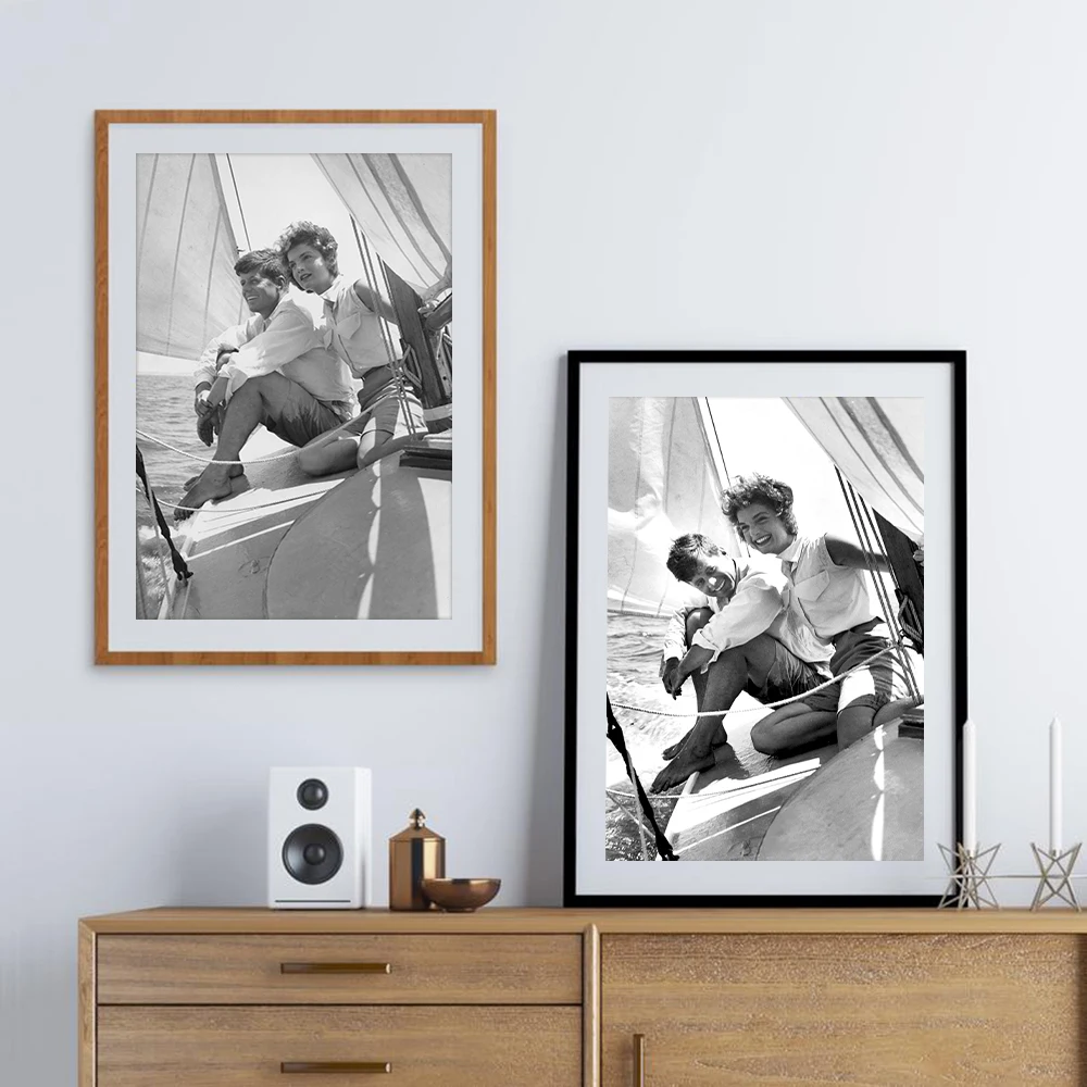 جون F. كينيدي وجاكي أوناسيس يبحران مطبوعات فنية عتيقة ، الرئيس على قوارب السفر قماش اللوحة للديكور المنزل #1