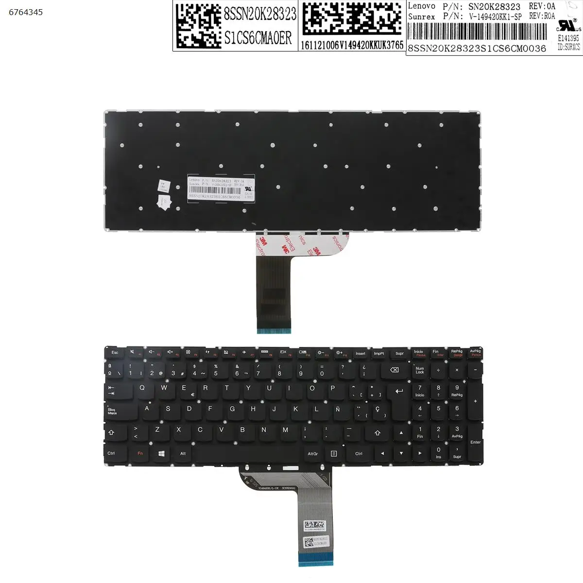 Teclado de laptop SP para Lenovo Ideapad 700-15isk Yoga 500-15 preto sem moldura