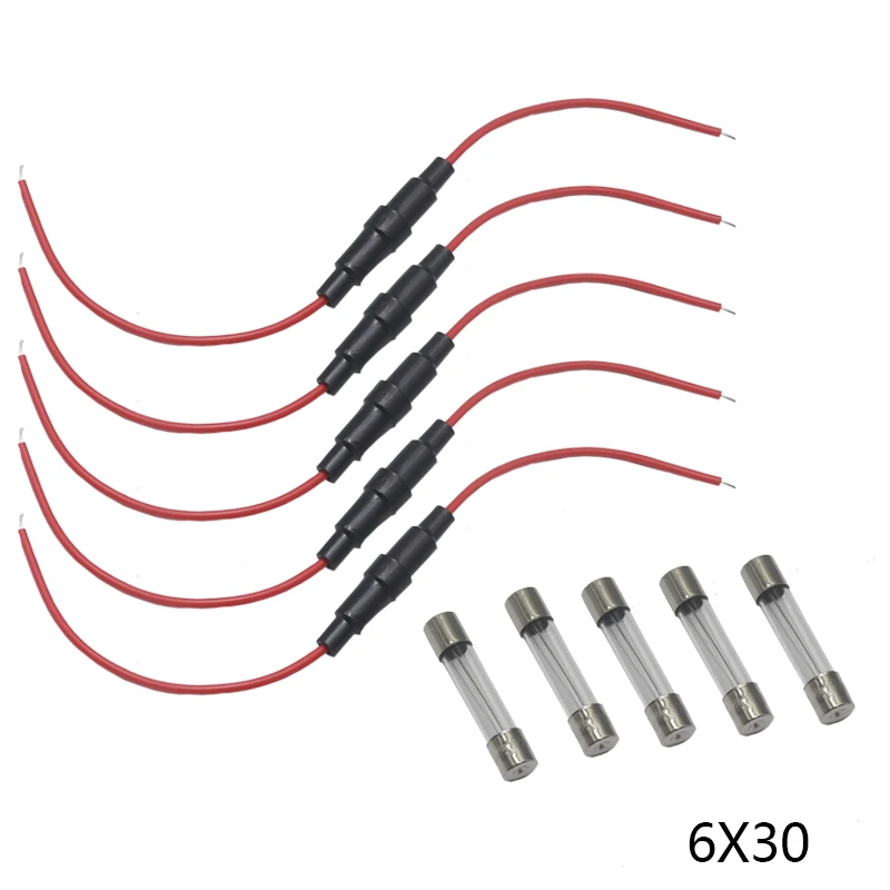 【5PCS】5X20mm with 22 20 18 16 14AWG Wire Cable 250V 5X20MM Glass Fuse Tube Fuse Casing