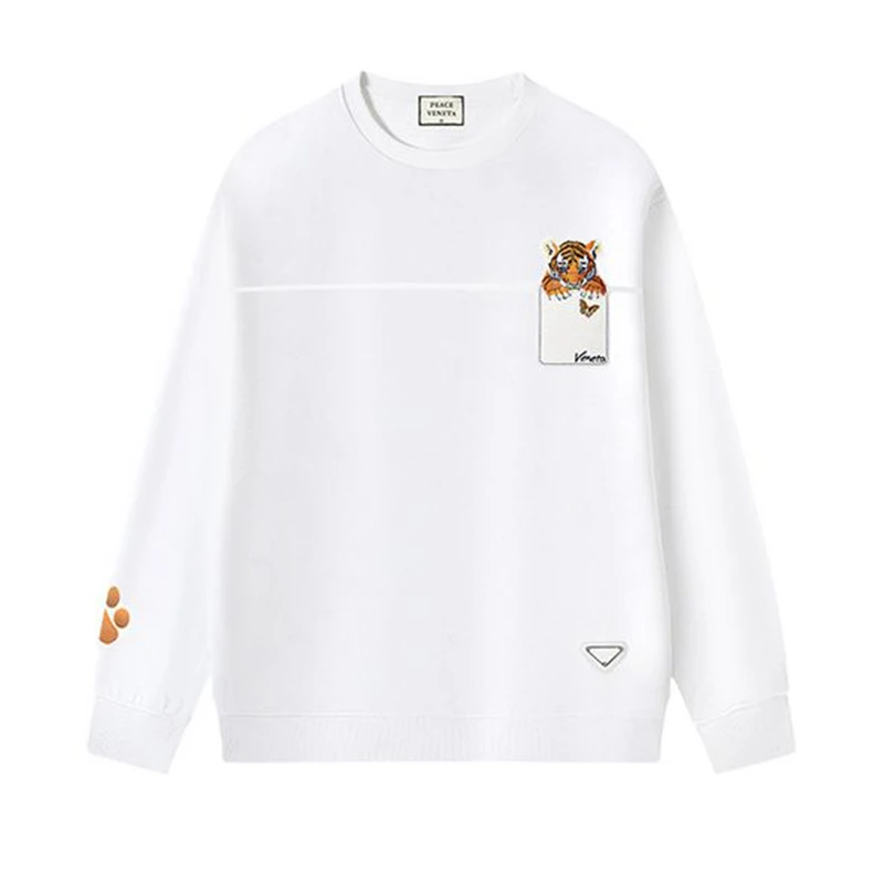 Lyprerazy Autumn Winter New Tiger Embroidery Round Neck Sweatshirts National Tide Men Cotton Casual Pullover Tops