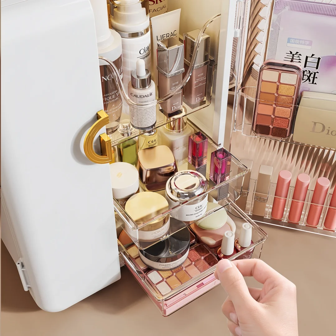 Large Capacity Acrylic Makeup Storage Box, Dust-Proof Skincare Organizer, Suitable for Bathroom Vanity, Desktop, Modern Home Decor, Gift for Women