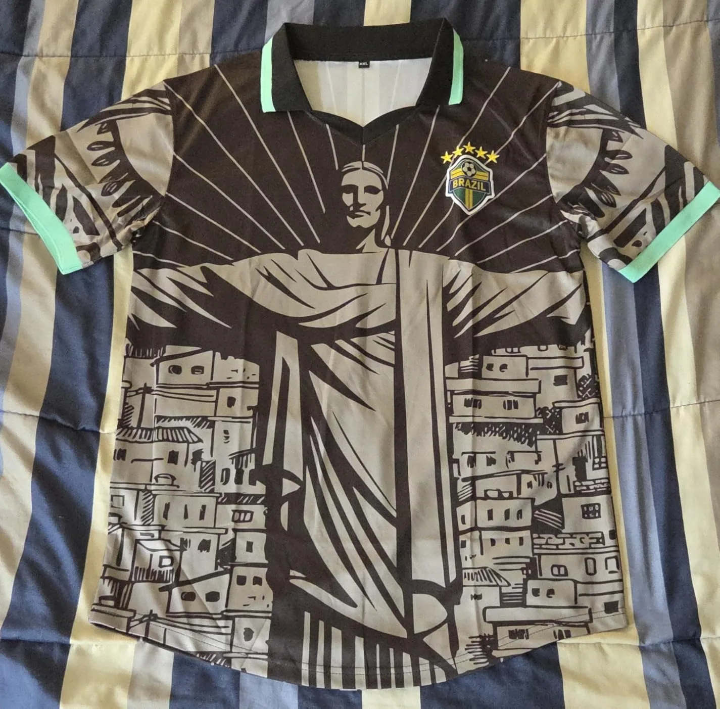 Vintage Brazil Rio De Janeiro V Neck Collared Polo Football Jersey Trendy Retro Casual Street Sports T Shirt Family Matching