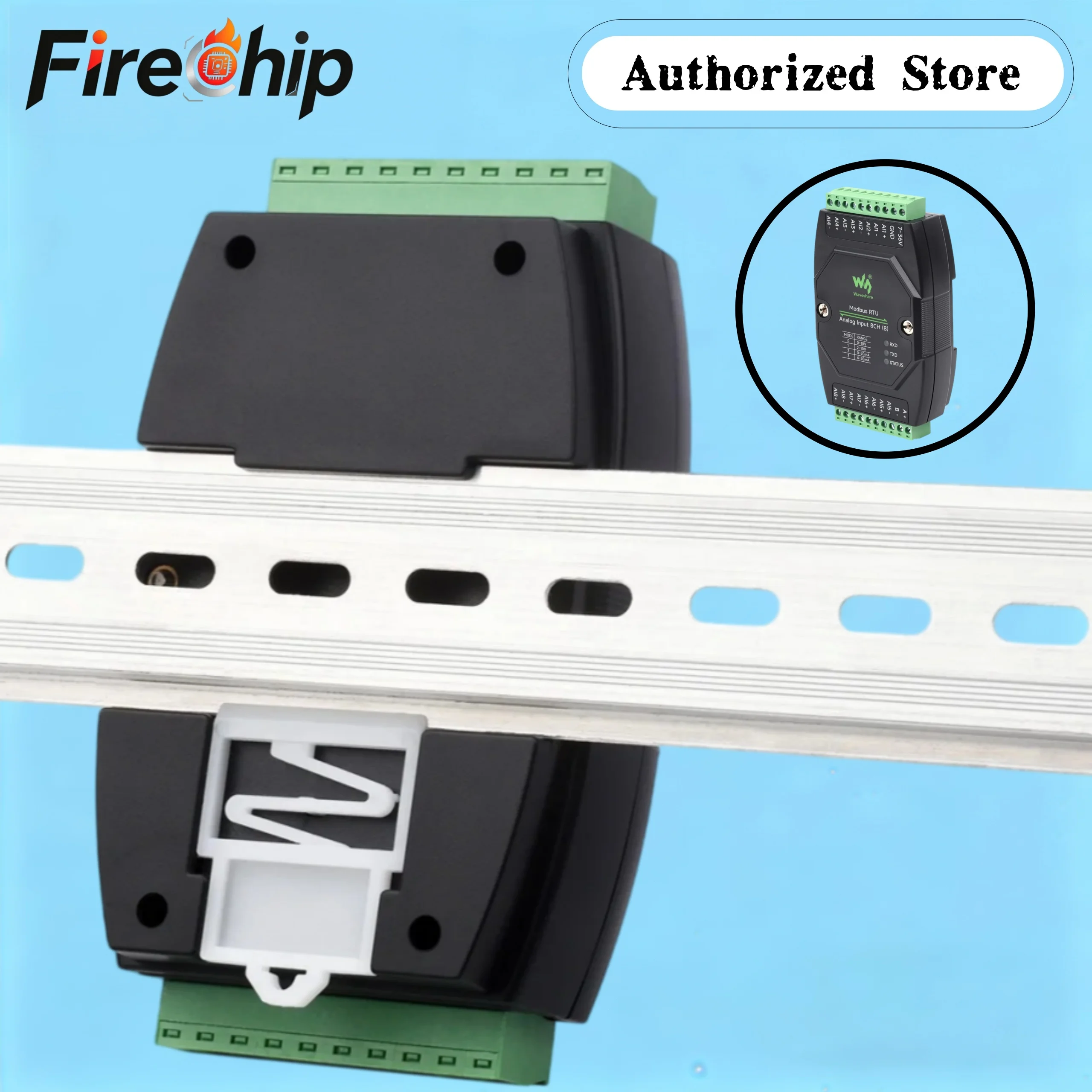 waveshare-industrial-modbus-rtuアナログ入力8チャンネル、modbus-rtu、12ビット高精度、電圧および電流の測定に対応