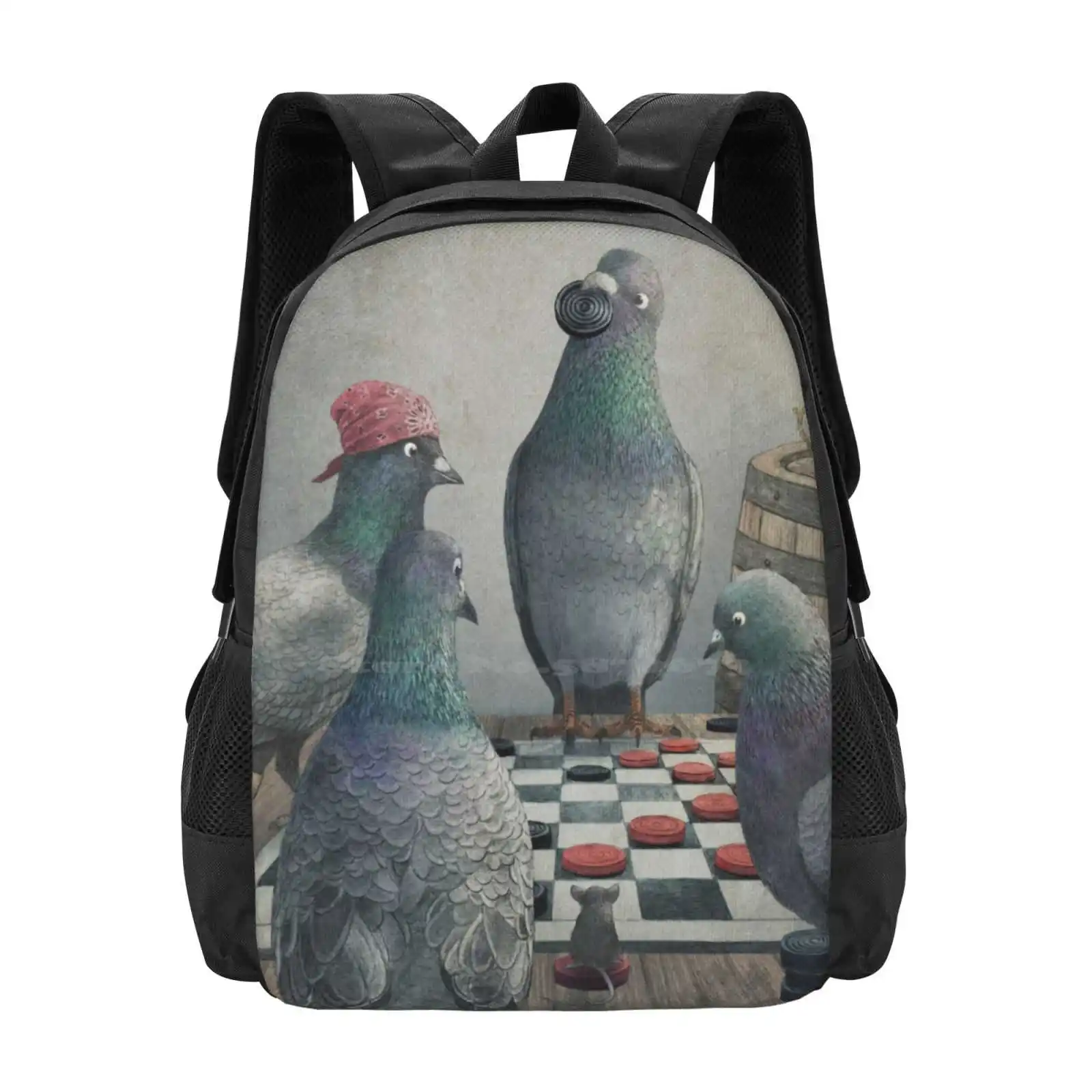 

The Antlered Ship _ Pigeons Playing Checkers Pattern Design Laptop Travel School Bags Pigeons Checkers Funny The Antlered Ship