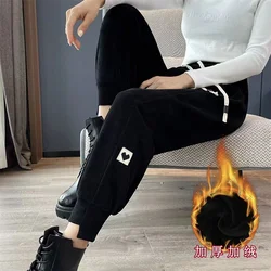 Women Vintage Streetwear Sports Fleece Thick Harem Pants Y2K Female Casual Solid High Waist Sweatpants Autumn Winter Pantalones