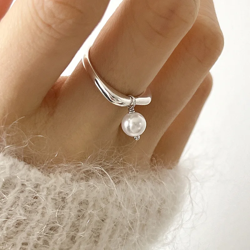 925 Sterling Silver Geometryczne pierścionki z frędzlami z pereł dla kobiet Mężczyźni Prosta konstrukcja Moda Otwarty regulowany ręcznie robiony pierścionek dla par Prezent
