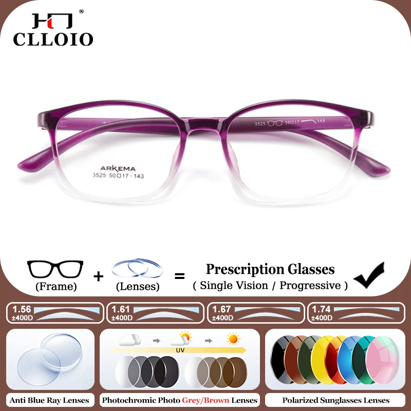 

CLLOIO Ultralight Simple Anti-Blue Light Prescription Glasses Women Multifocal Reading Customized Eyeglasses For Office Durable