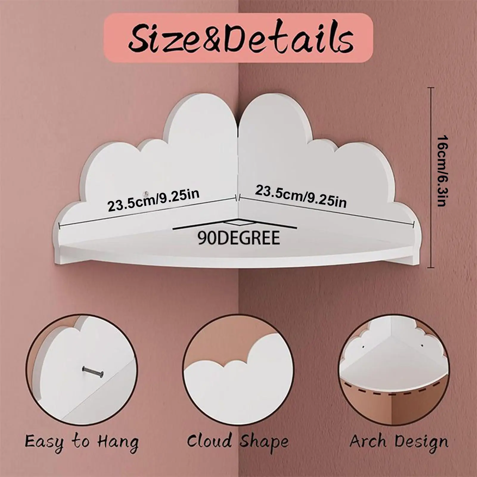 3-Piece Cloud Shaped Floating Corner Shelves, Wooden Wall Mounted Display Rack & Bookshelf for Home Decor, Bedroom, Office
