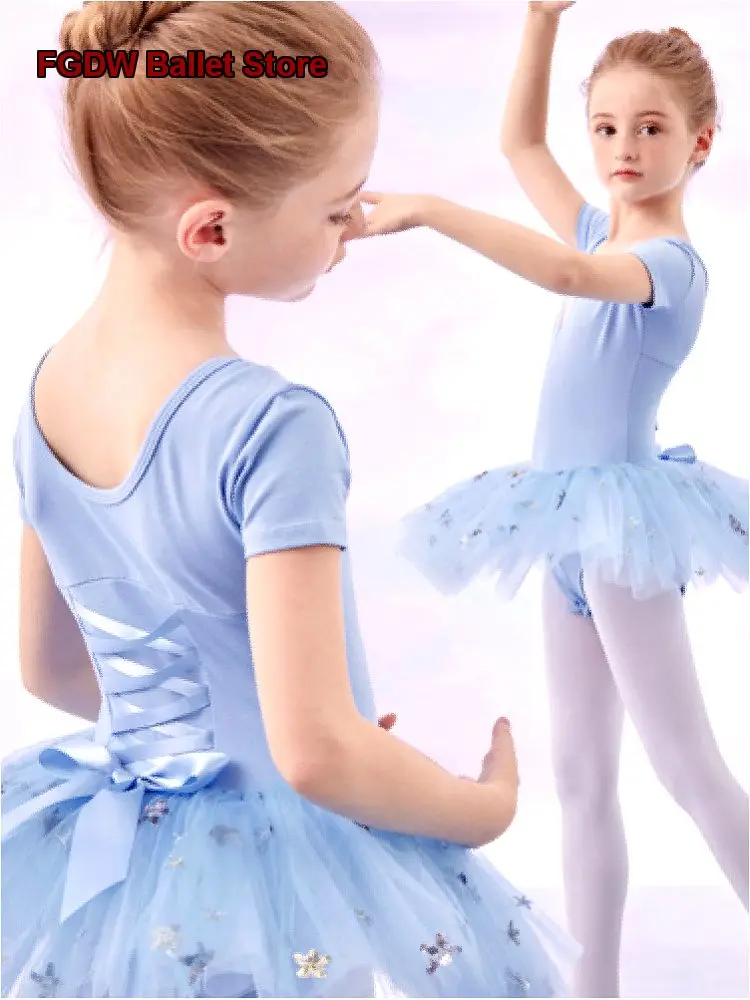 Children's Girls Dance Dress Short Sleeves One-Piece Practice Chinese Summer Jump Suit Kids