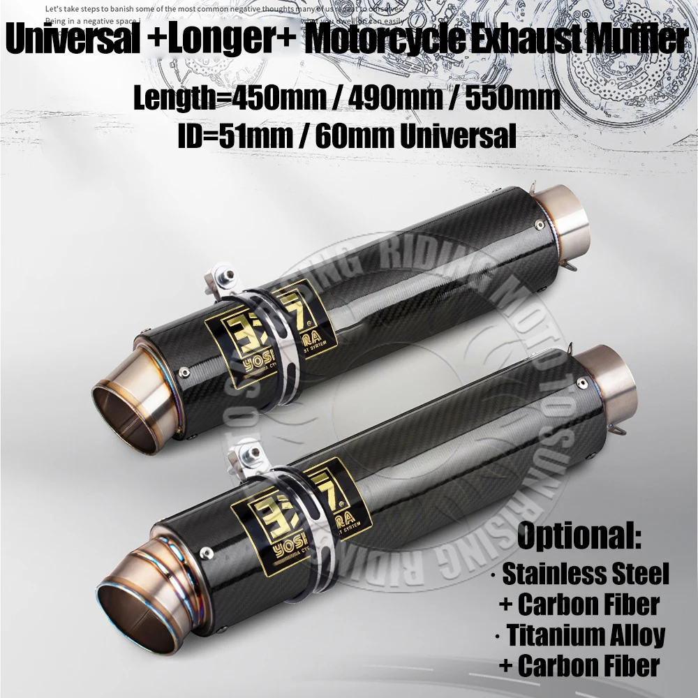 450mm 490mm 550mm yoshi Exhaust Muffler Escape for Kawasaki Yamaha Honda Suzuki Bmw ETC 51/60mm Motorcycle Exhaust Tail Pipe Mod