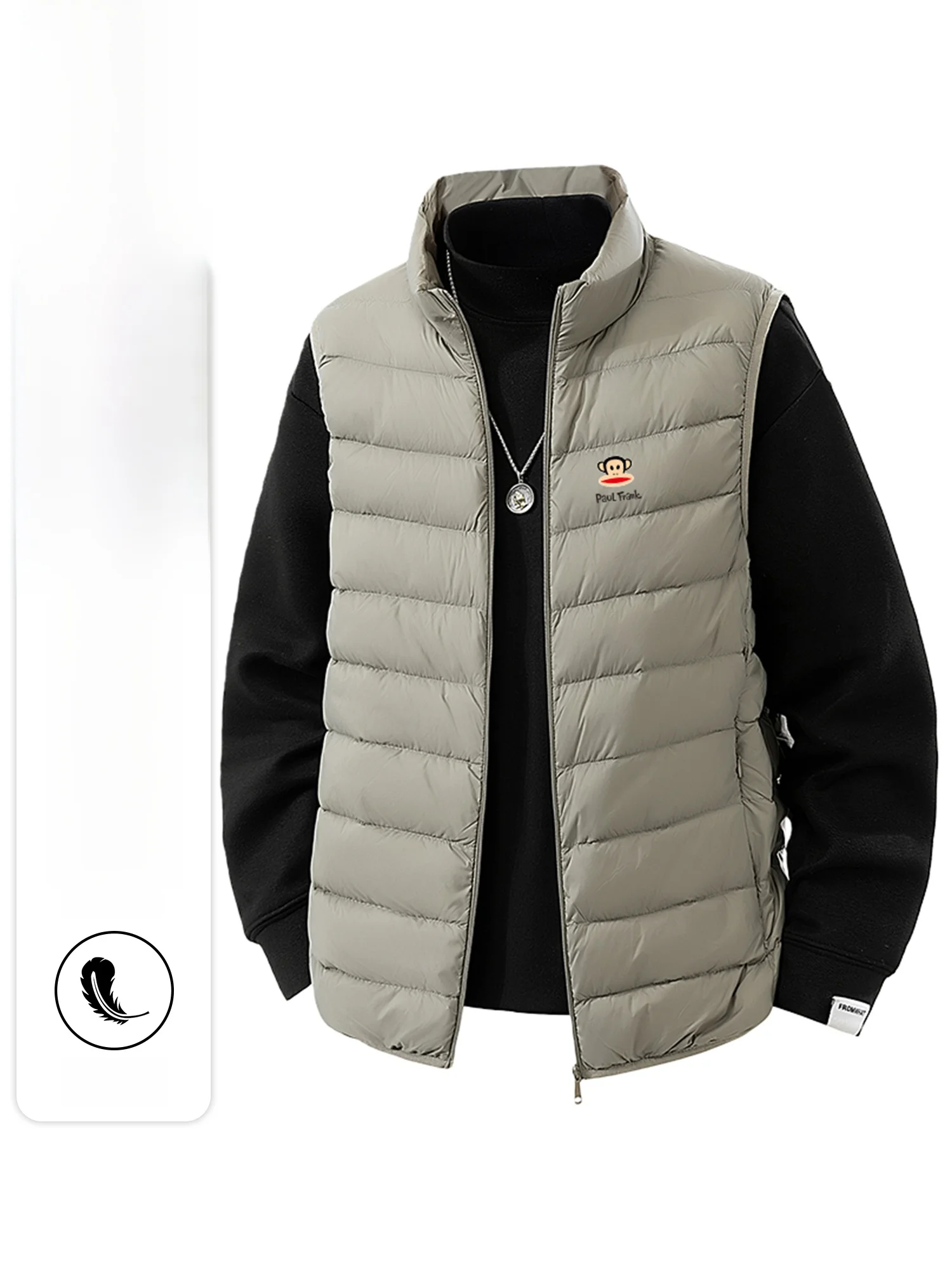 

PaulFrank American Casual Color down Vest Men's Collar Jaet Outerwear Thiened Winter New Sle Zipper Closure