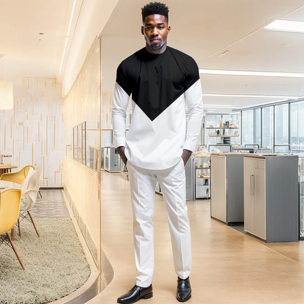 DBQ Mens Tracksuit African 2 Piece Set Nigerian Full Sleeve Shirt and Pants Suit Dashiki Outfit 41057