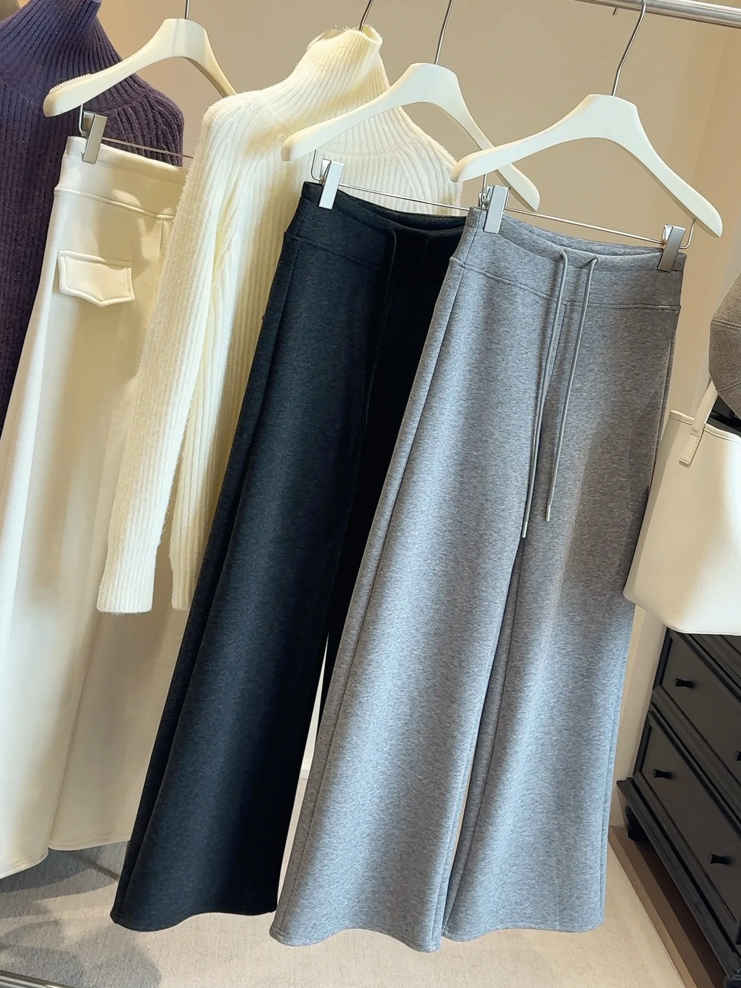2025 Female Casual High Waist Wide Leg Pants Autumn Women Gray Sport Loose Pants Ladies Gym Running Long Baggy Trousers