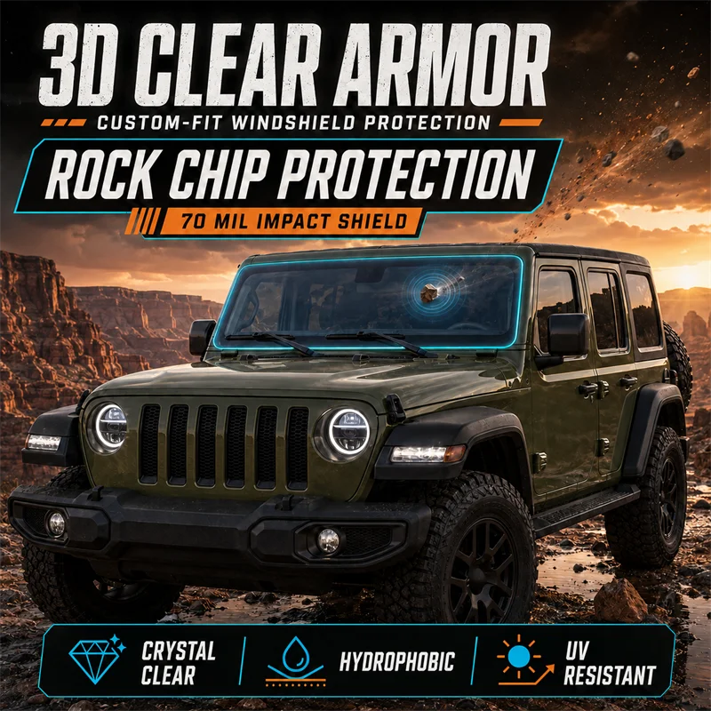 DPEL For Jeep Wrangler JL JLU 2018-2026 1.8mm 3D Clear Windshield Armor Custom Fit Rock Chip Protection Shield