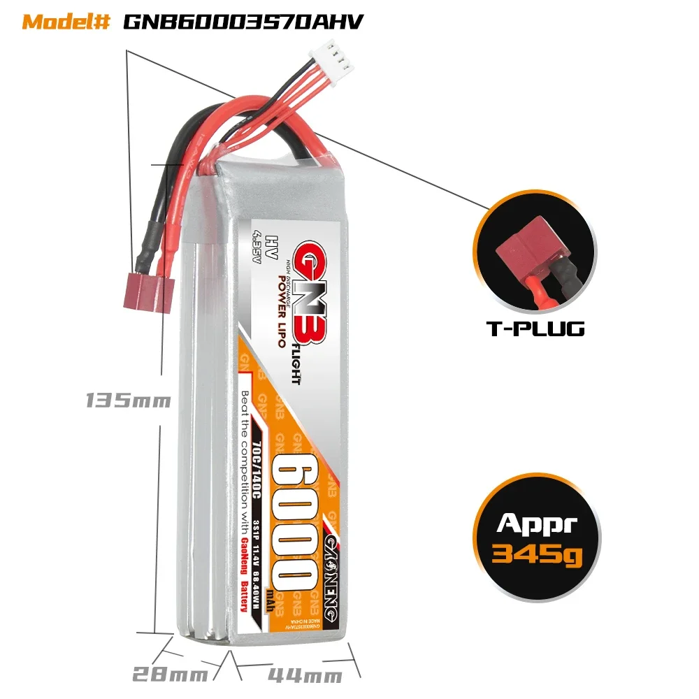 GAONENG GNB 6000mAh HV 3S 70C 140C 11.4V DEANS LiPo Battery Off-Load and On-Load RC Car  Axial Lock Crawler Arrma RTR Redcat