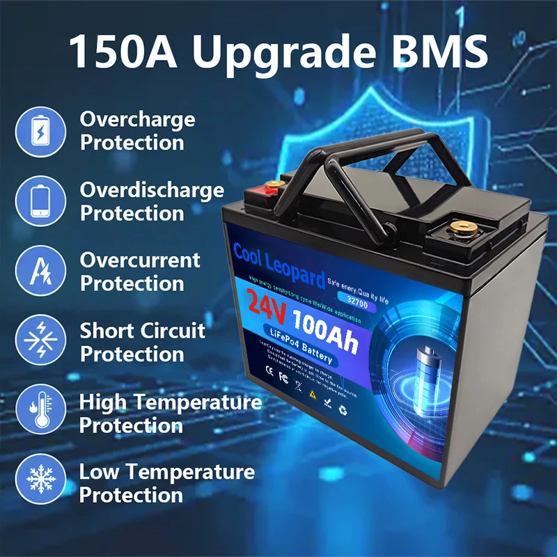 100% New 24V LiFePO4 100Ah-200Ah Battery has built-in 200A rechargeable Ferrous Lithium Phosphate Solar Off-grid Battery.