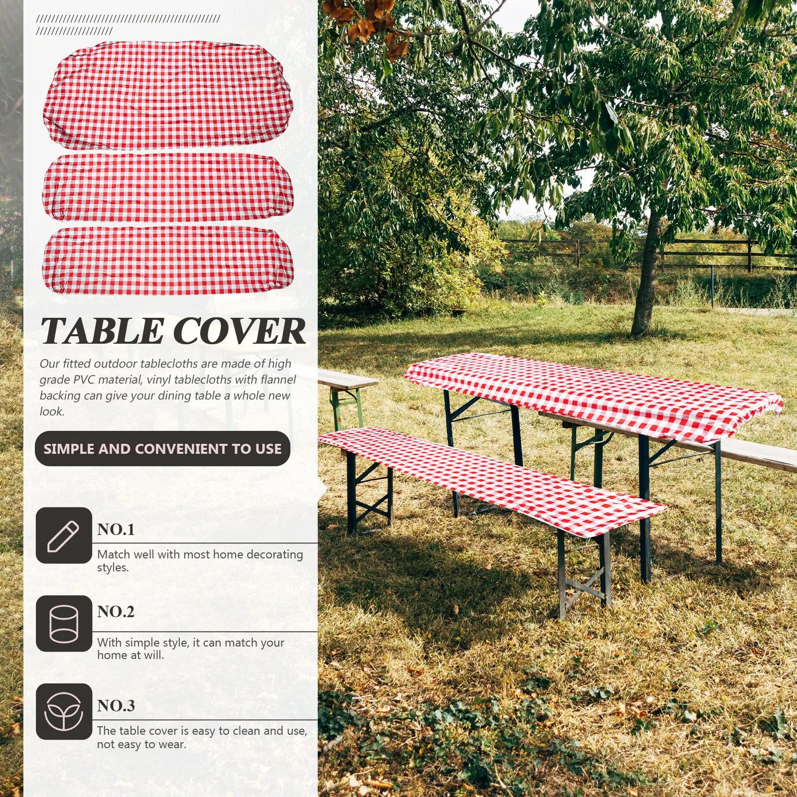 

1Set Waterproof Dustproof Table Cover Picnic Tablecloth Decorative Picnic Bench Cover Smooth Wear-Resistant Elastic Fitted