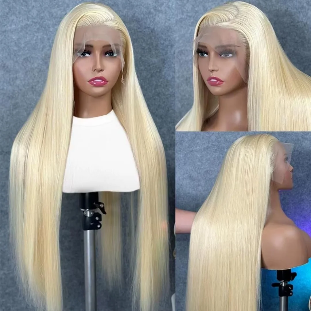 250% Density 613 Blonde Bone Straight Human Hair Wig 13x4 & 13x6 HD Transparent Lace Frontal Closure Wigs Pre Plucked Natural Hairline Blonde Wigs Soft Remy Hair Natural Looking Hairstyle For Women Daily Wear Birthday Party Wedding Styling
