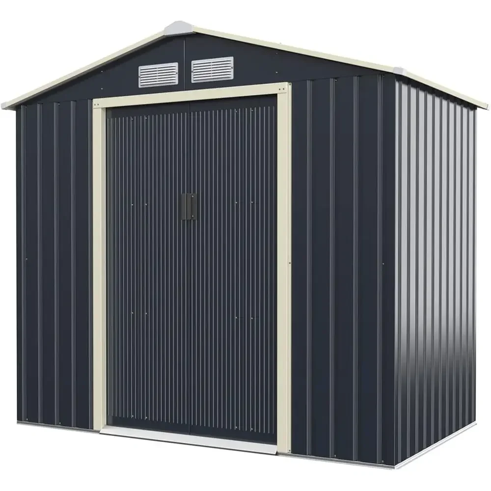 Double Sliding Door Outdoor Storage Shed, Galvanized Metal, Weather-Resistant Garden Storage, Ventilated, Ideal for Patio and La