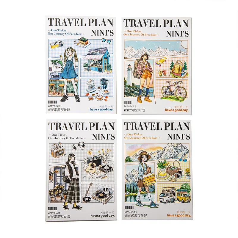 1pack/2pack pack Nini's Travel Plans Series Original 20pcs/1pack stickers per Dual Material Scenery Sticker Book