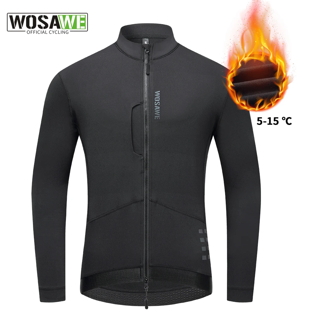 WOSAWE Winter Cycling Jerseys Men's Thermal Fleece Bicycle Clothing MTB Long Sleeve Warm Tops Road Bike Jackets with YKK Zipper