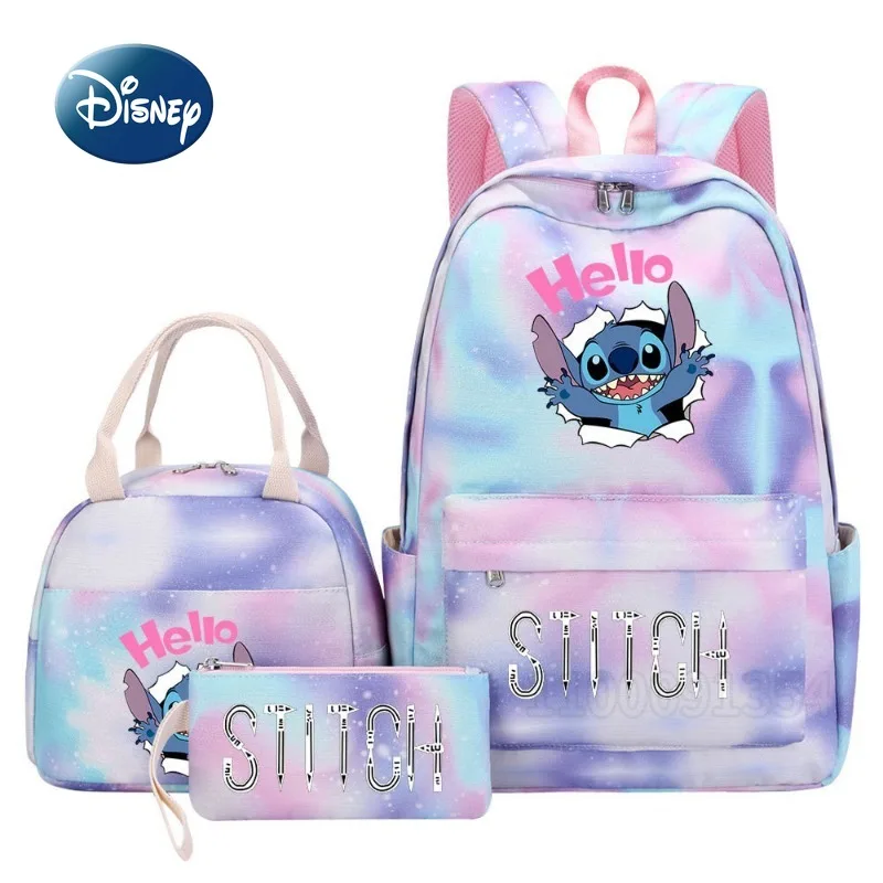 Disney Stitch New Student Backpack Luxury Brand 3-piece Set Fashion Children's Backpack Cartoon Girl Backpack Large Capacity