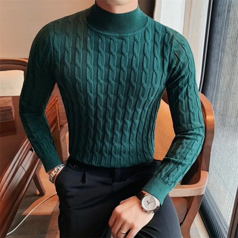 Winter Mens Turtleneck Sweater Casual Slim Fit Basic High Collar Knitted Pullover Male Elastic Warm Sweater Men Pullover 3XL-M