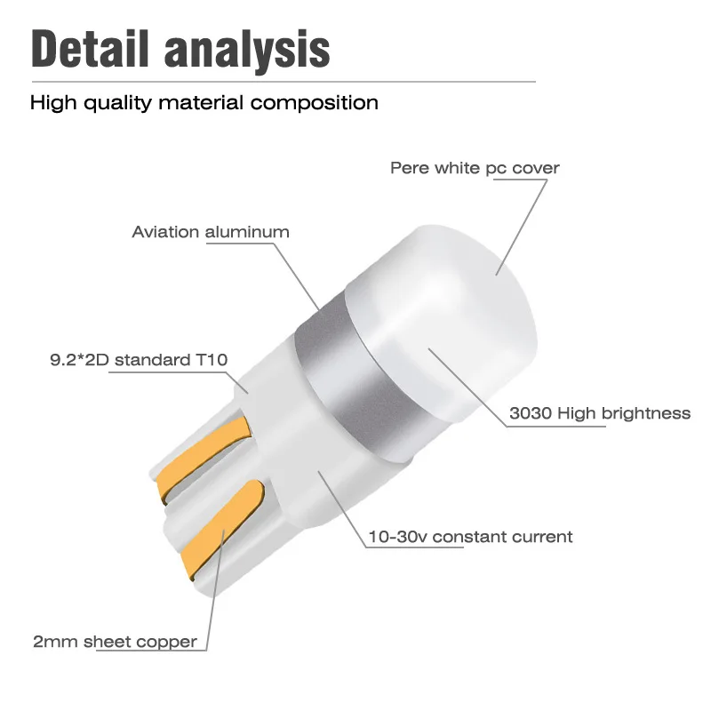 10PCS t10 w5w 194 168 led 3030 smd 350lm t10 w5w Number Plate Illuminating Lamps 1SMD Wedge Bulb Car Light Sidemarker Sidelight