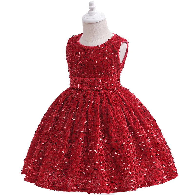 New Christmas Girls Party Dress Sleeveless Sequin Fluffy Princess Dress Korean Velvet Halloween Dress