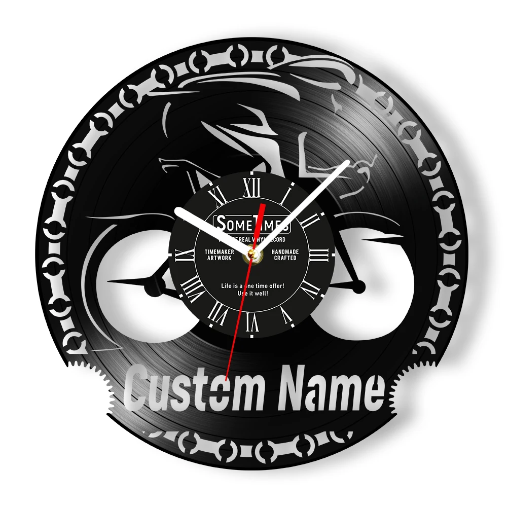 Custom Cycling Name Vinyl Record Wall Clock For Garage Outdoor Bike Race Sport Art Laser Cut Music Album Wall Clock Biker Gifts