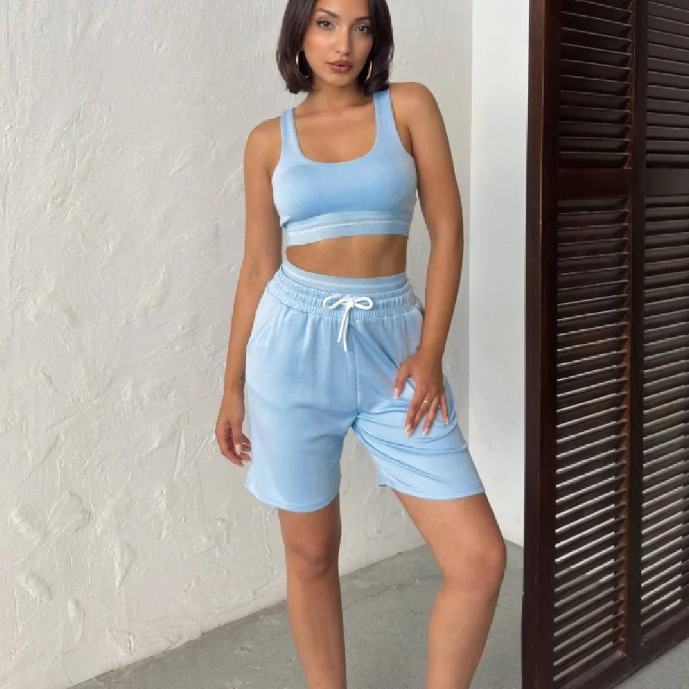 Fashion short vest (including chest pad) loose straight wide leg pants leisure fitness yoga suit