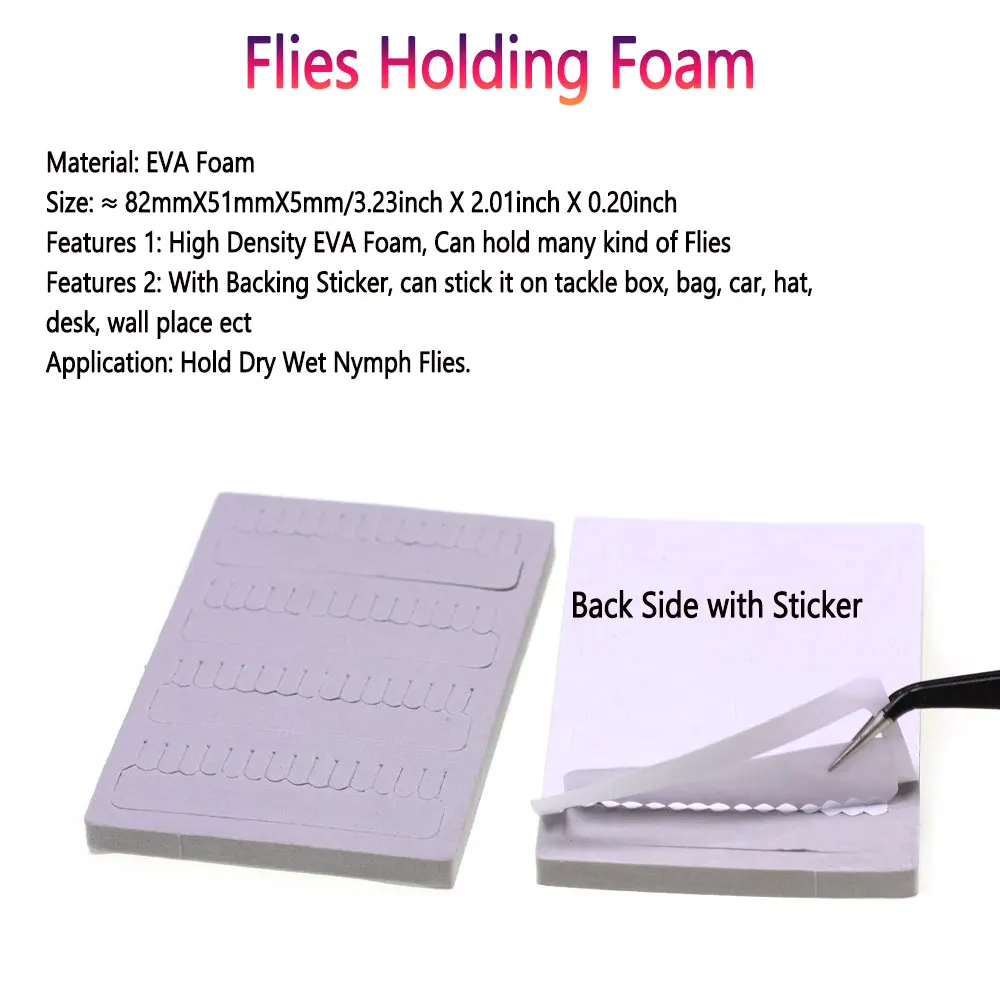 Bimoo 5pcs 82mm X 51mm Fishing Flies Holding Foam With Backing Sticker For Holding Dry Wet Nymph Flies Storage Fly Box Lure Box
