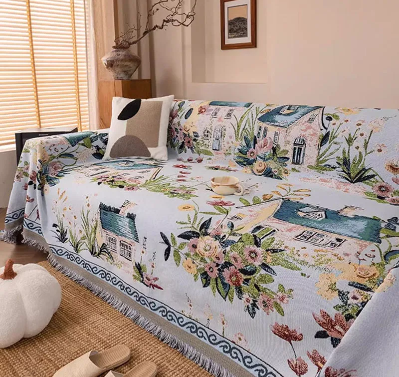 Pastoral Flower Printing All-Inclusive Sofa Towel American Double Face Usable Couch Covers Anti Cat Scratch Soft Knee Blanket