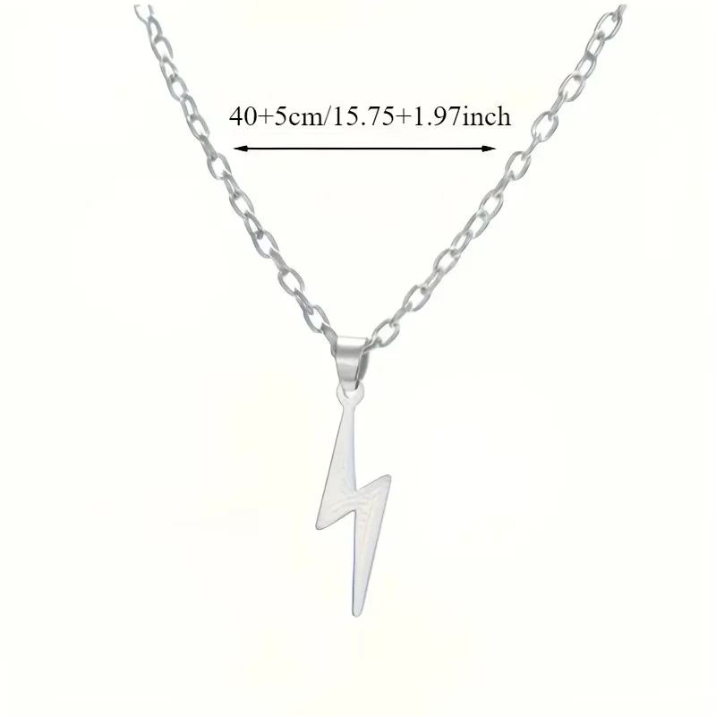 Lightning Pendant Necklace Chain Geometric Stainless Steel Simple Flashlight Necklace Women Men Party Ornament Jewelry Accessory