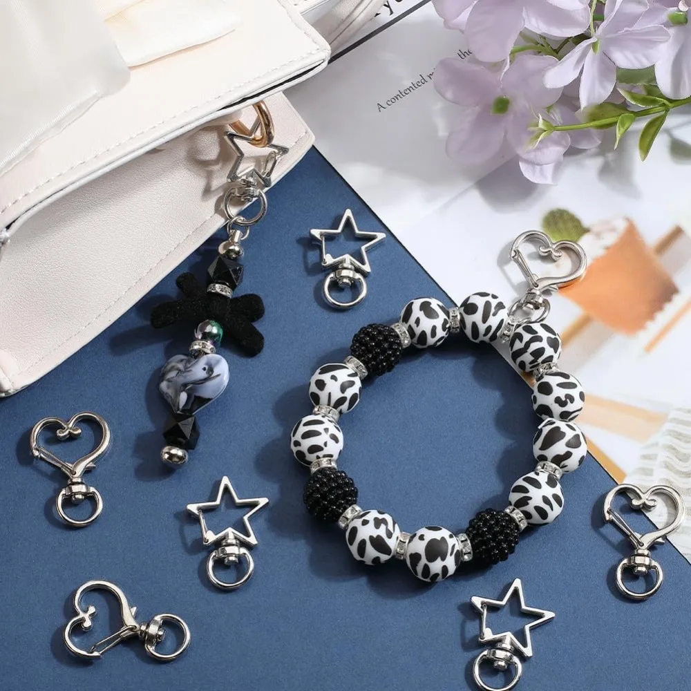 40Pcs Swivel Lobster Clasp Silver Keychain Trigger Clasp Bulk Star Heart Shape Swivel Snap Hook Keychain Clip Alloy Spring kit image 4