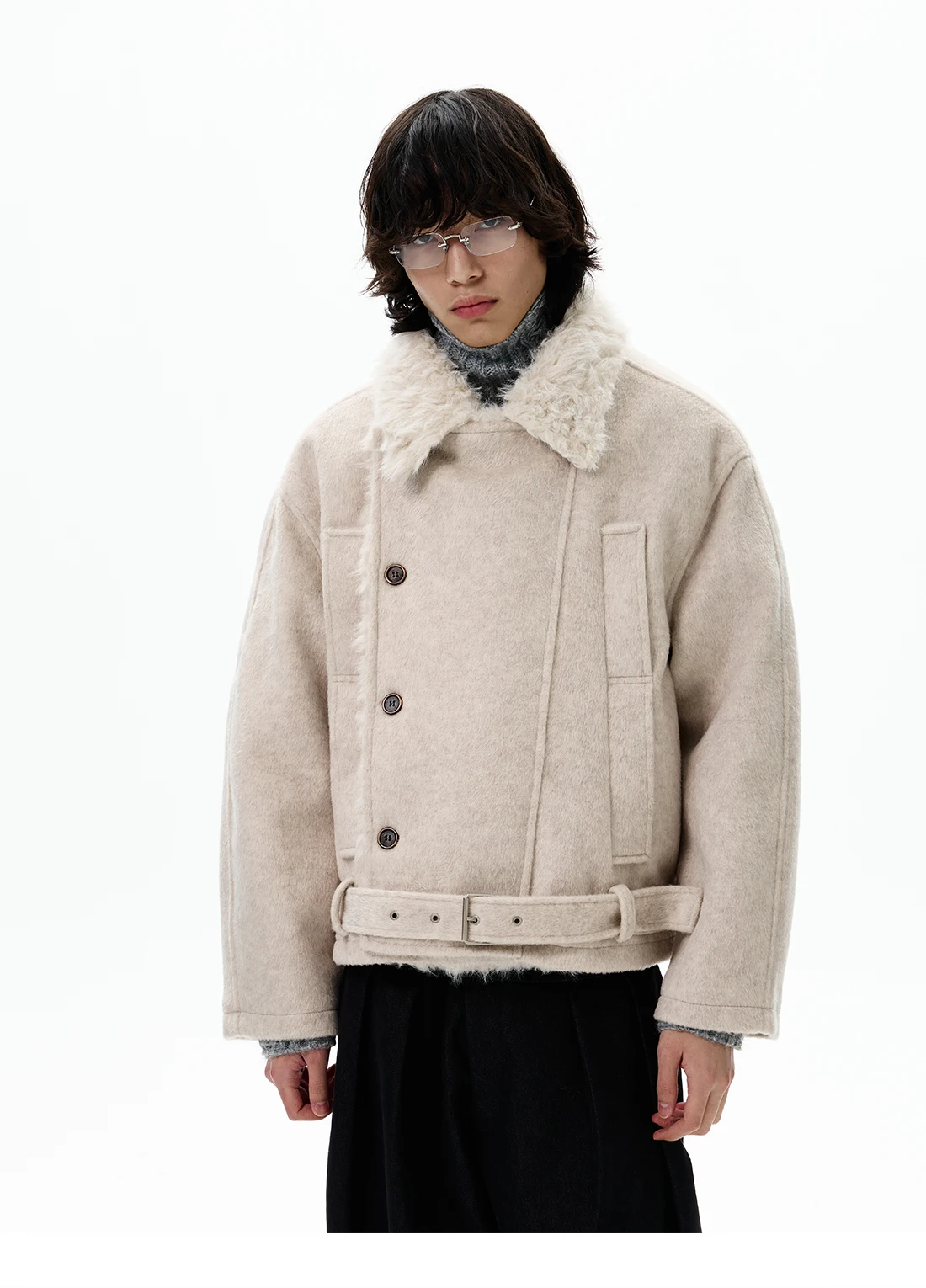 سترات شتوية جديدة للرجال لعام 2025 بلون واحد سترات رجالية عصرية أنيقة وفضفاضة وسميكة وأكمام طويلة معاطف مريحة ودافئة #6