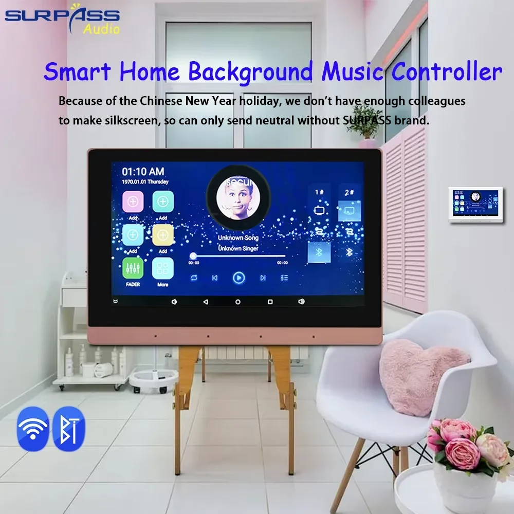 Smart Home Background Music System Android5.1 7 Inch Touch Screen 8*25W Wifi Bluetooth Wall Amplifier Remote Control for Home