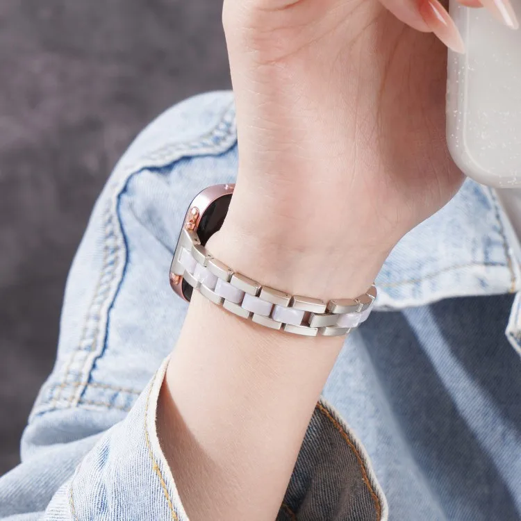 Applicable to Apple iWatch S11 strap with three beads of resin, fine style. Apple Watch S10 metal women's watch strap, 14mm