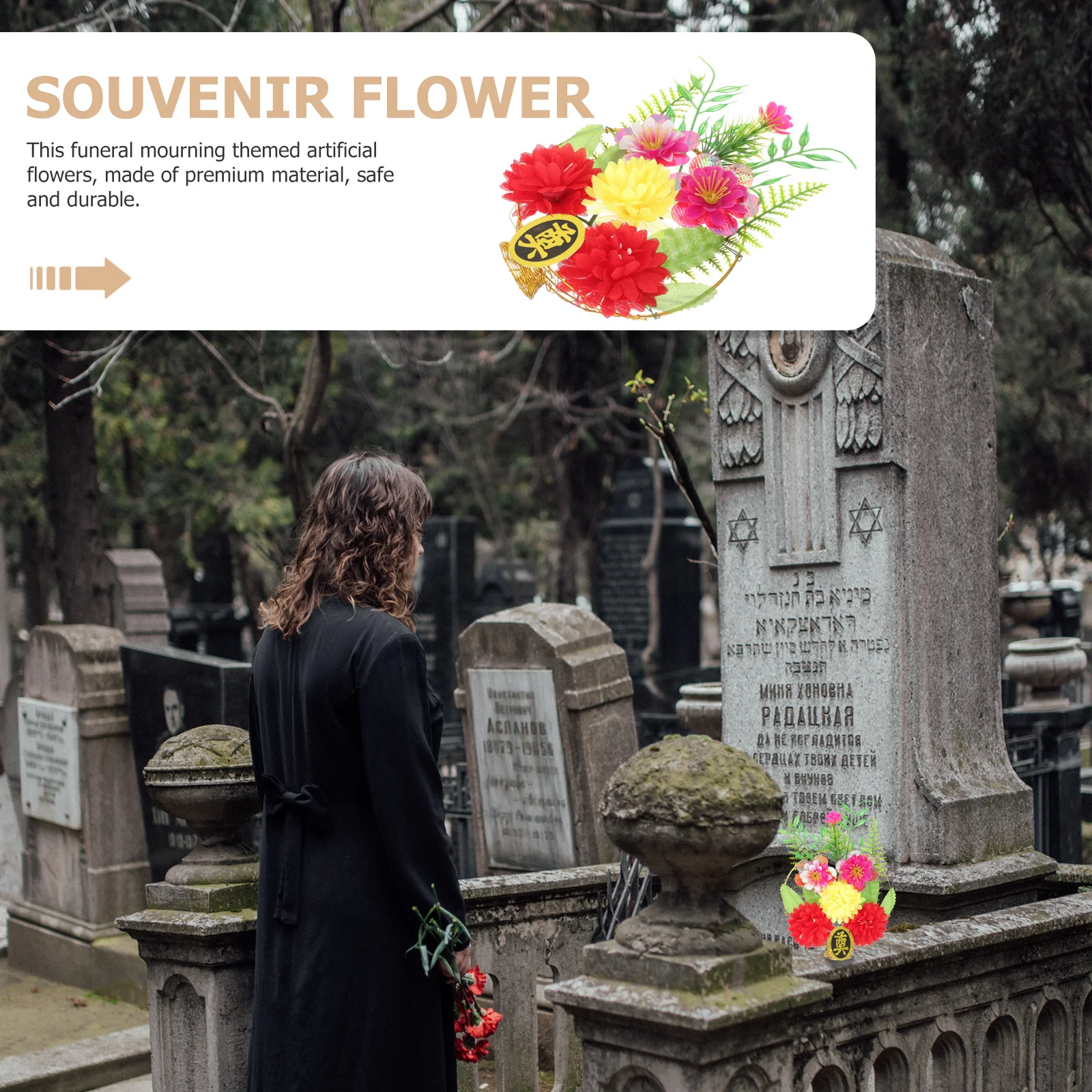 

2pcs Artificial Flower Basket For Grave Small Vase Floral Arrangement Outdoor Cemetery Decor Memorial Fake Flowers
